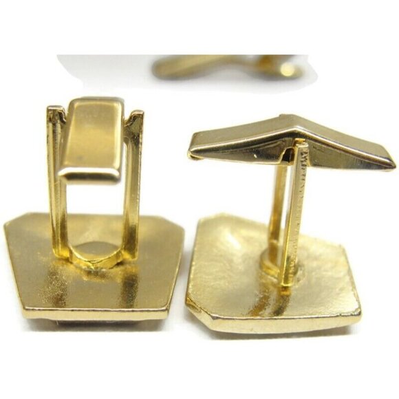Asymmetrical Cufflinks Tie Clip Set Gold Tone Wedding Tux Vintage - Picture 13 of 16